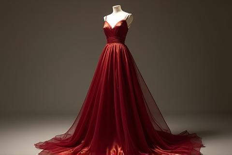 Elegant bespoke evening gown in a rich fabric, showcasing intricate tailoring