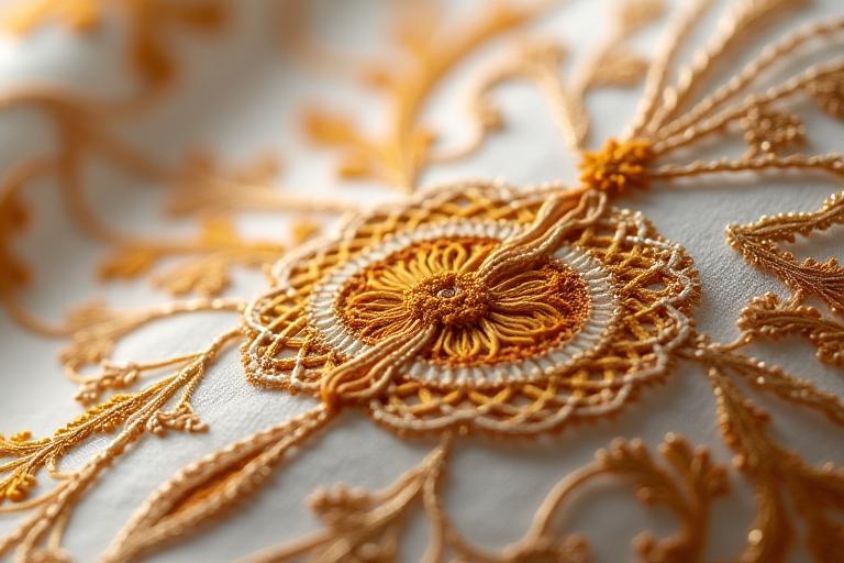 Detailed shot showcasing intricate embroidery or fabric texture from the new bespoke collection